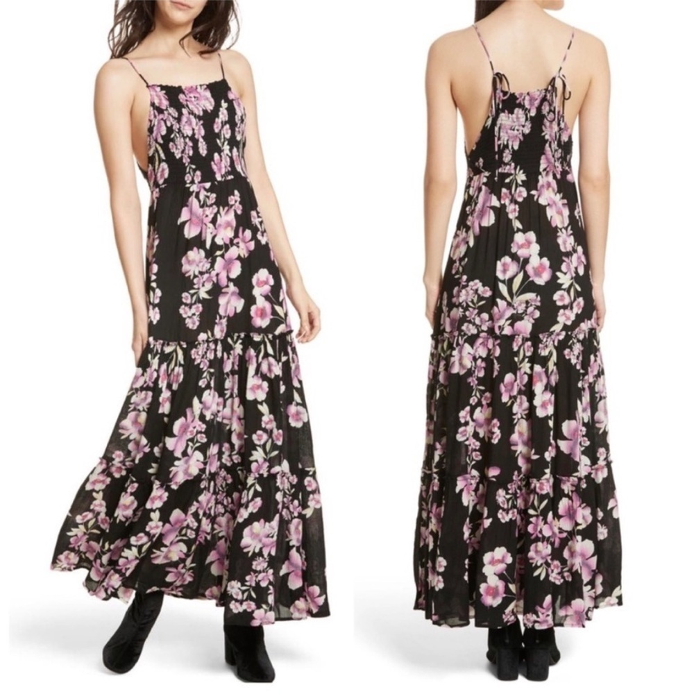Free People Black and Pink Floral Maxi Dress